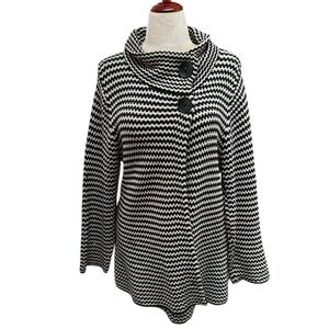 Habitat Cotton Black White Striped Cowl Neck Cardigan Sweater Jacket Size XL